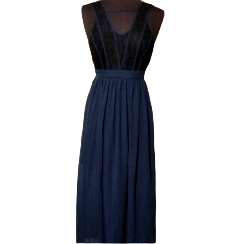 BCBGeneration Lace Maxi Dress Women Size 2 Maxi Boho Blue Black Sleeveless